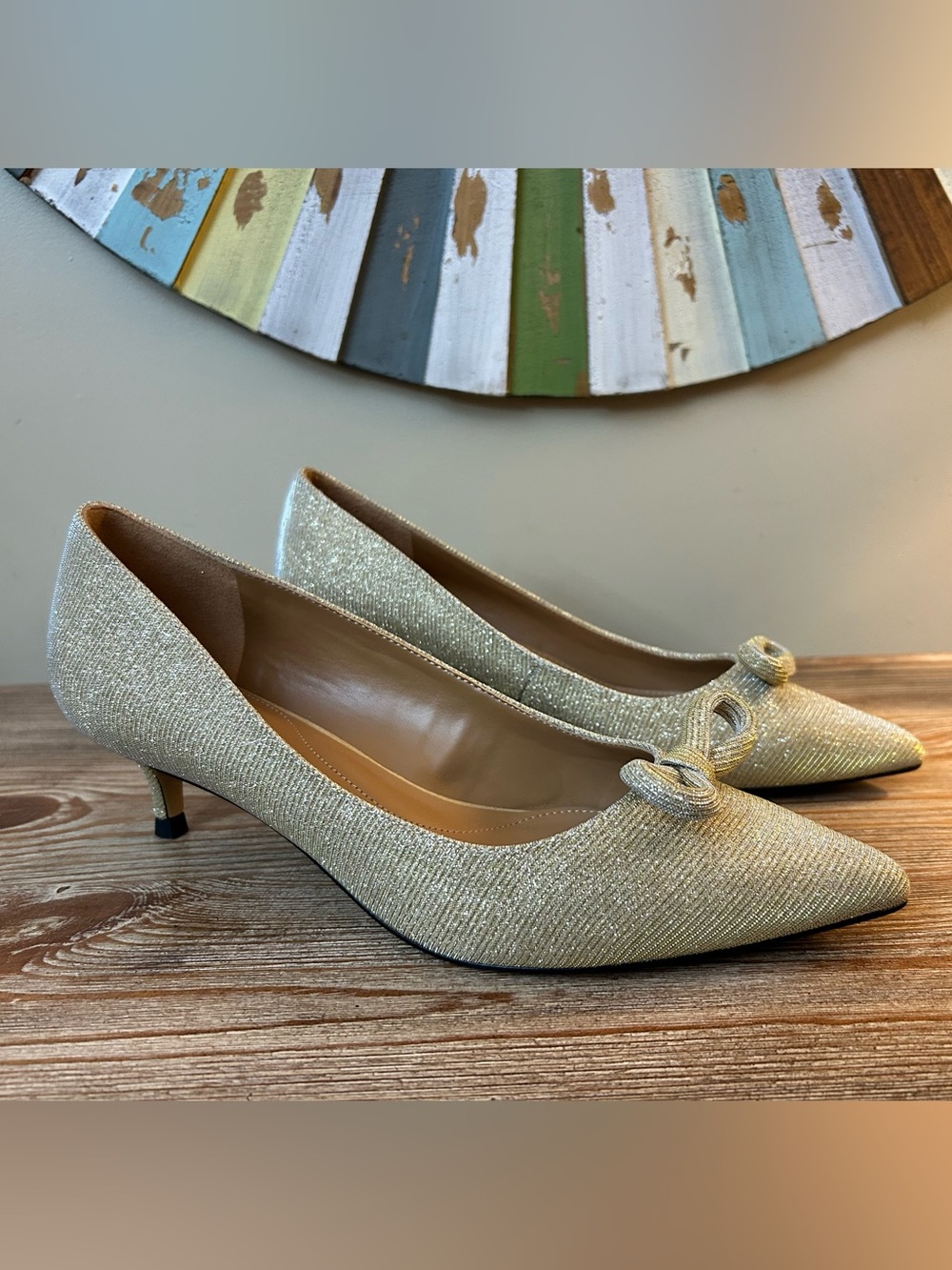 Talbots Sylvie Bow Kitten Heel Pumps | Gold Metallic | 8.5M